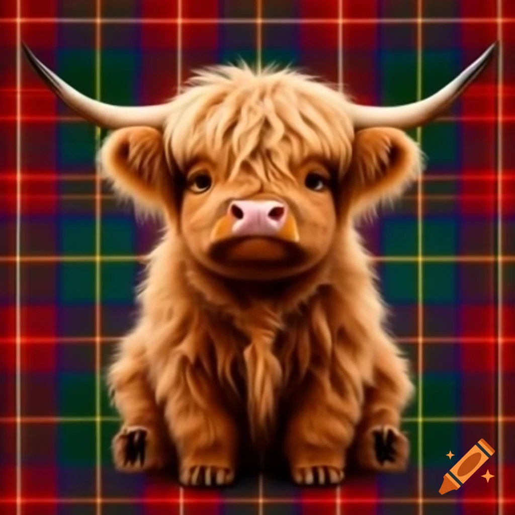 Cute highland cow with tartan border