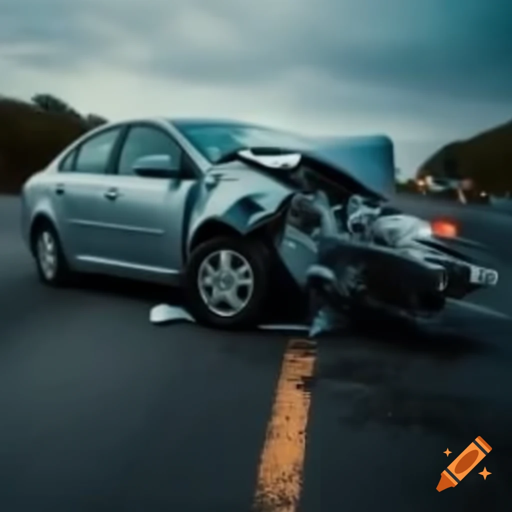 Car accident on the road with damaged vehicles