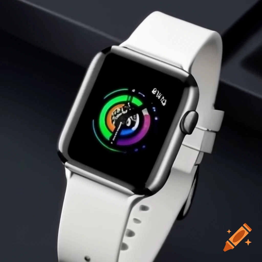 Smart watch with white strap on a surface