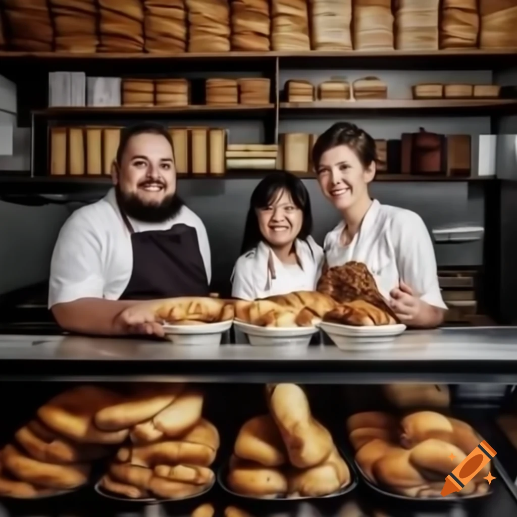 Mixed race family enjoying food at Kelly's Bakery, showcasing delicious baked goods