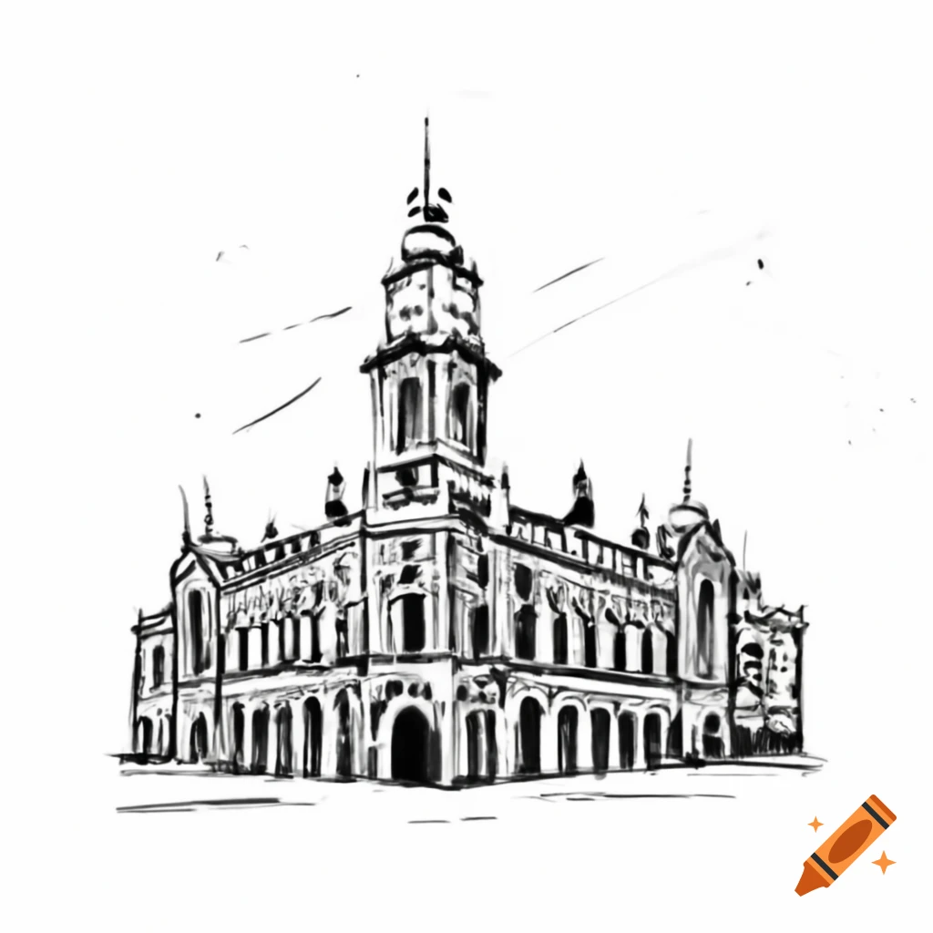 Ink sketch illustration of North Melbourne Town Hall