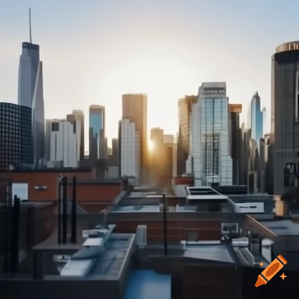 City view from rooftop perspective