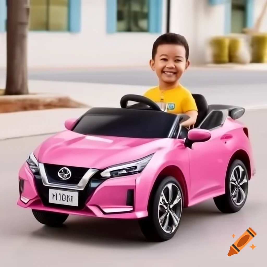 Authentic moment of a kid driving a Nissan and smiling