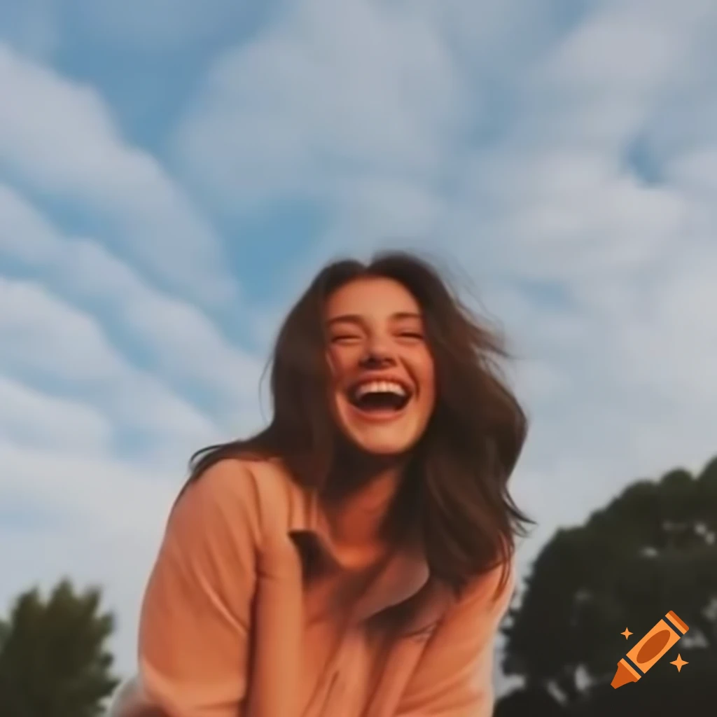 Creative person laughing and looking up at the sky