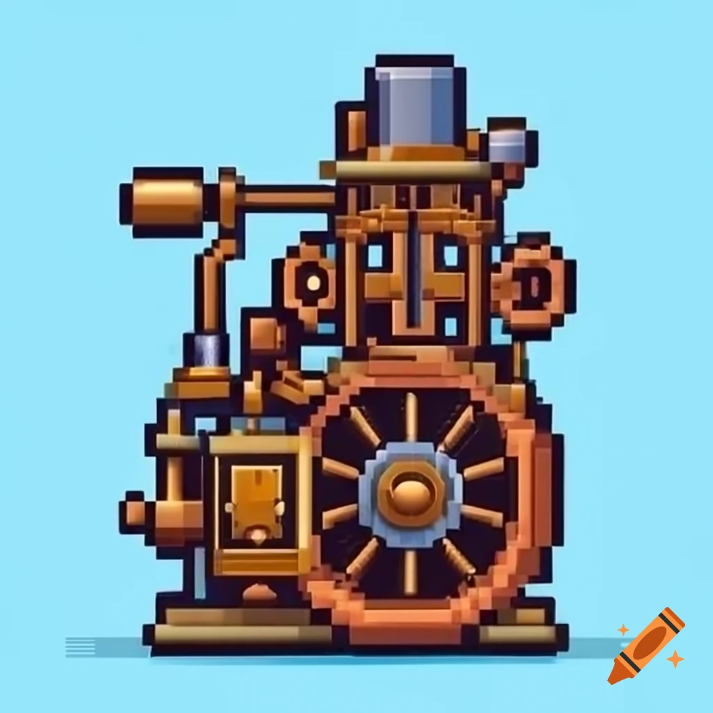 32x32 pixelated steampunk clockwork engine design on Craiyon