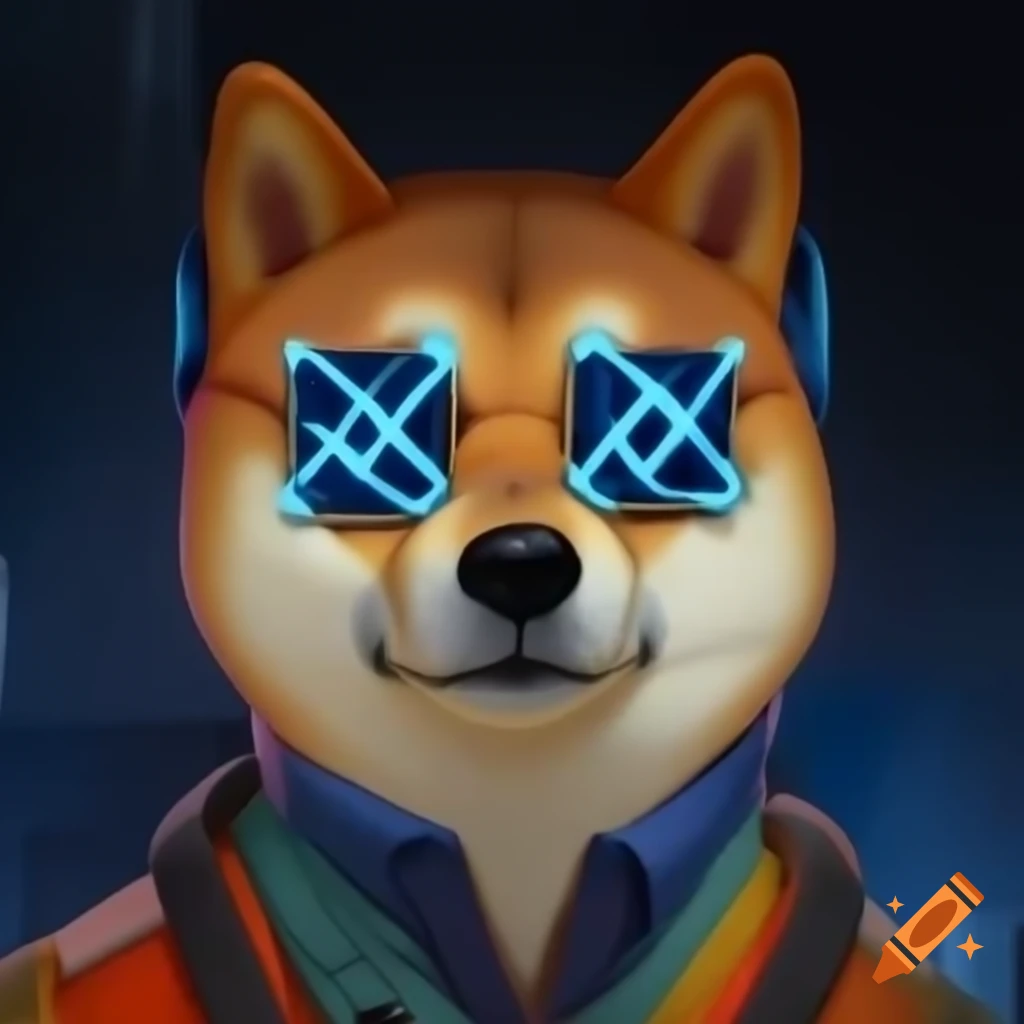 Doge programmer with X-shaped eyewear coding with XRP iconography on ...