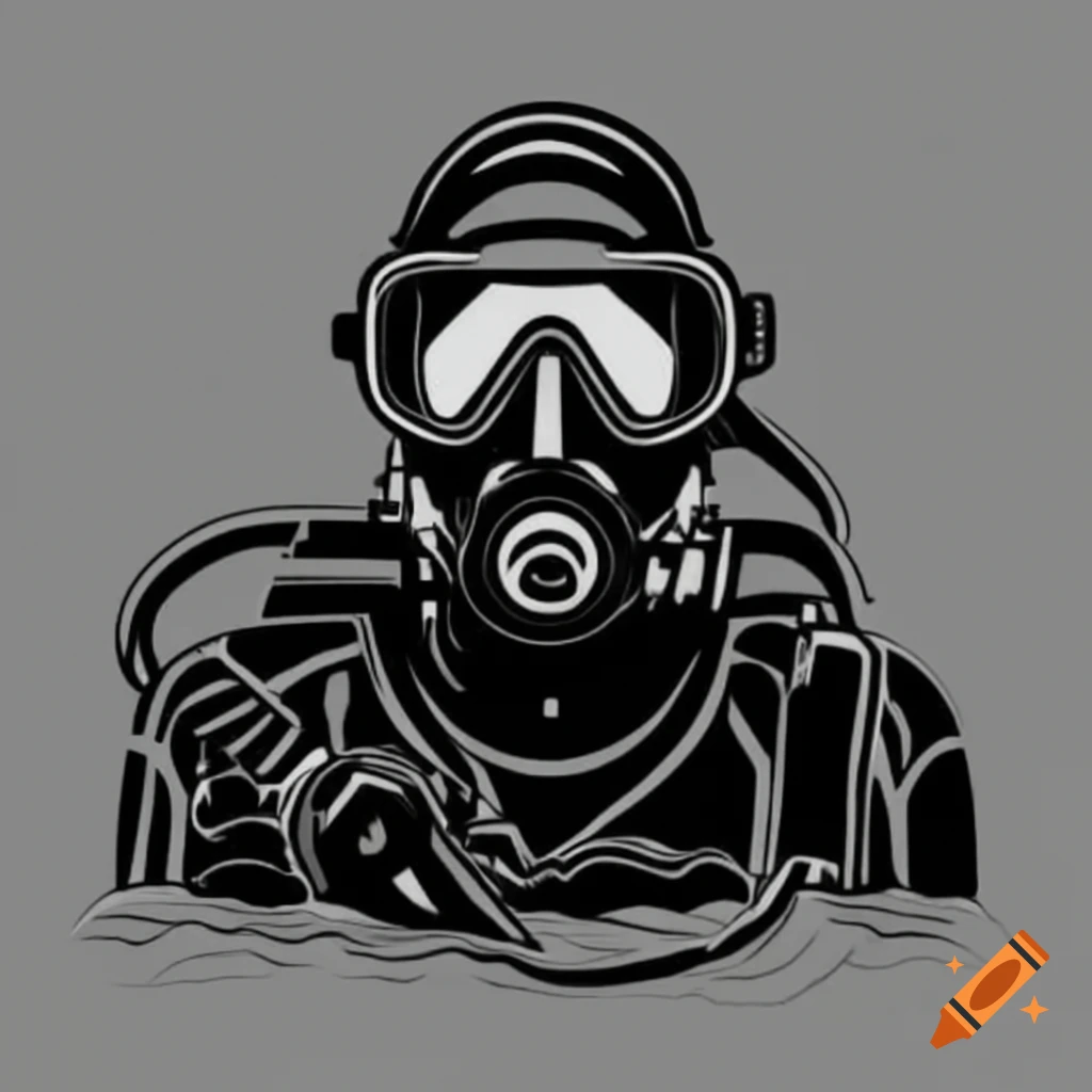 Black and white tribal design featuring a scuba diver