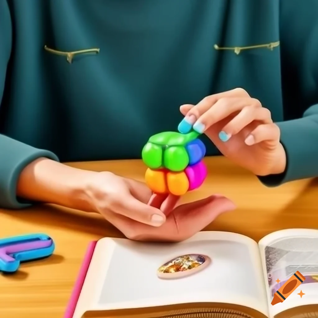 Adult reading book while using small fidget cube