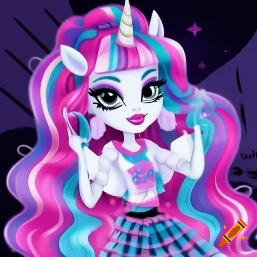 Unicorn girl character inspired by monster high featuring unicorn horn on Craiyon
