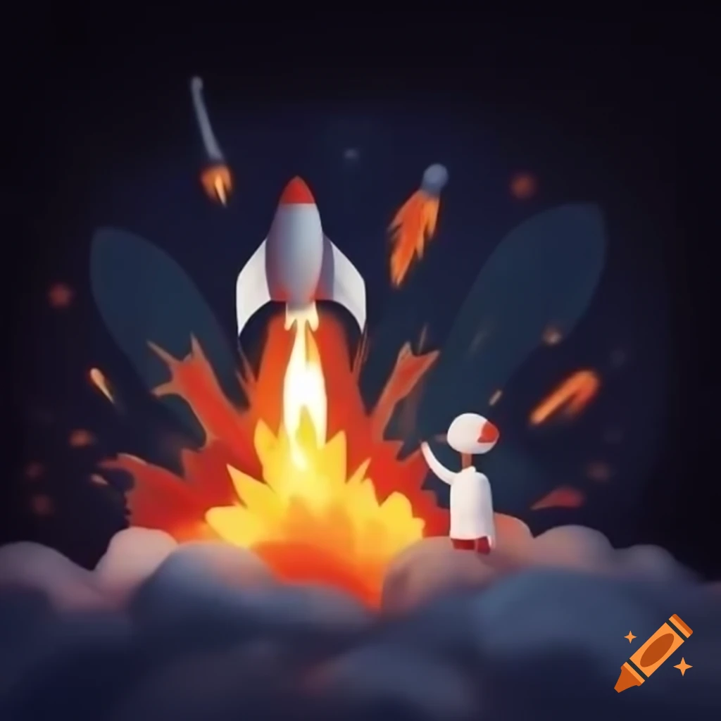 Scientist creating rocket with explosion