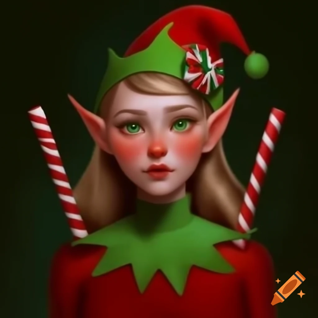 Christmas elf holding sharpened candy canes resembling daggers