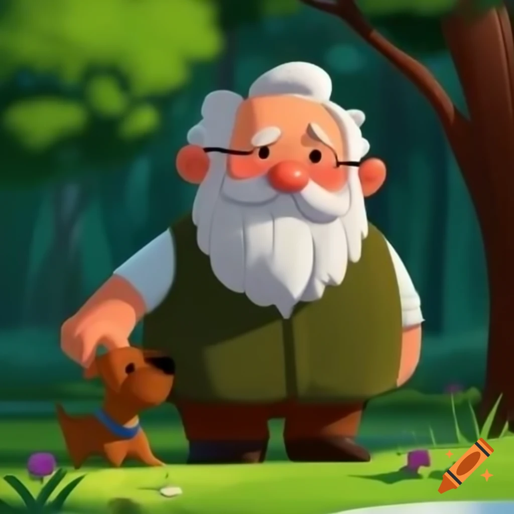 Old man with beard spending time in park with dog on Craiyon