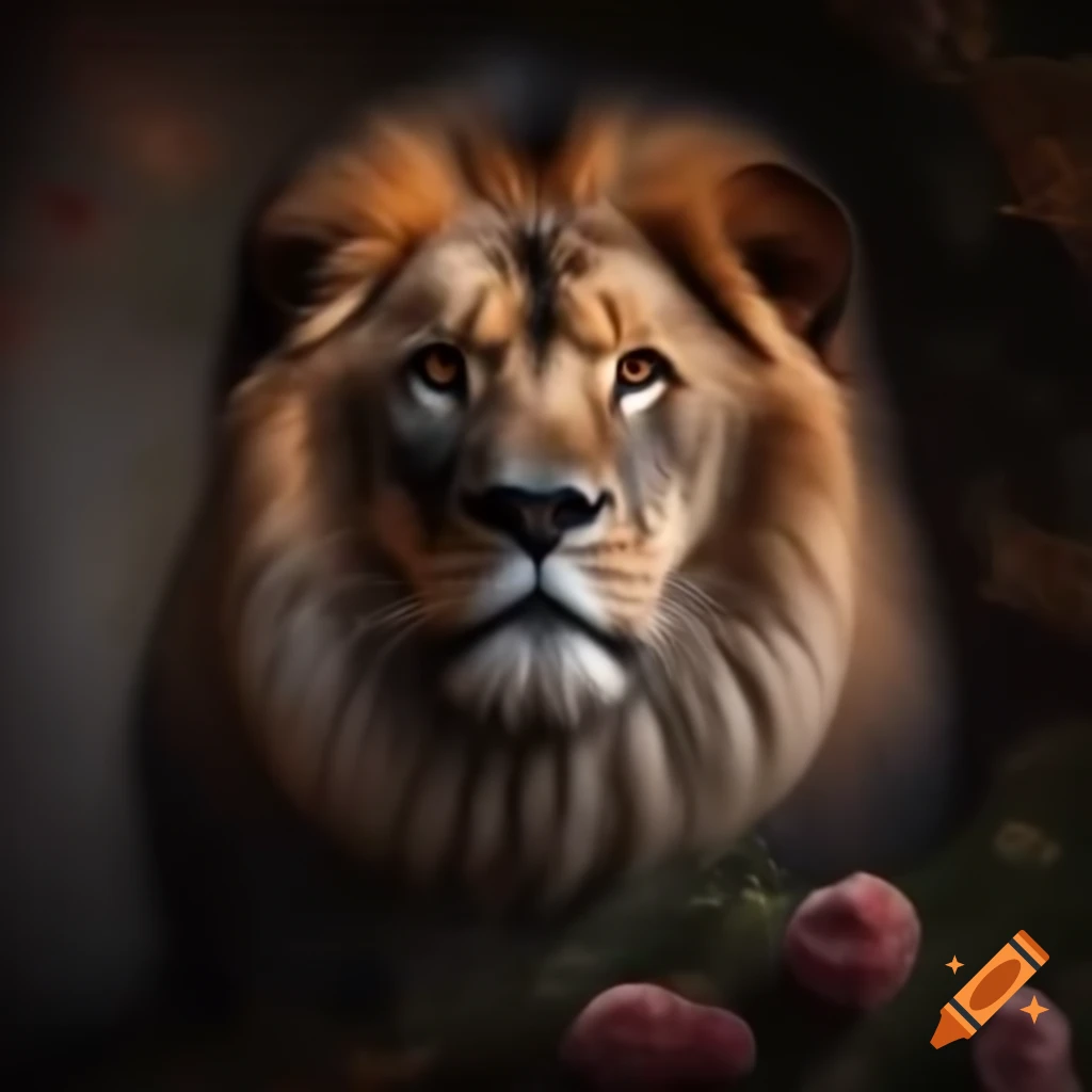 Baroque style portrait of a lion with golden ornaments