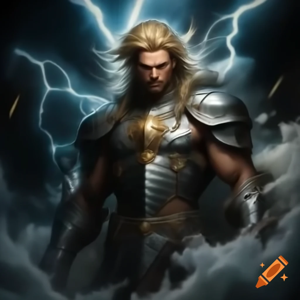 Character in silver armor with lightning powers and golden hair on Craiyon