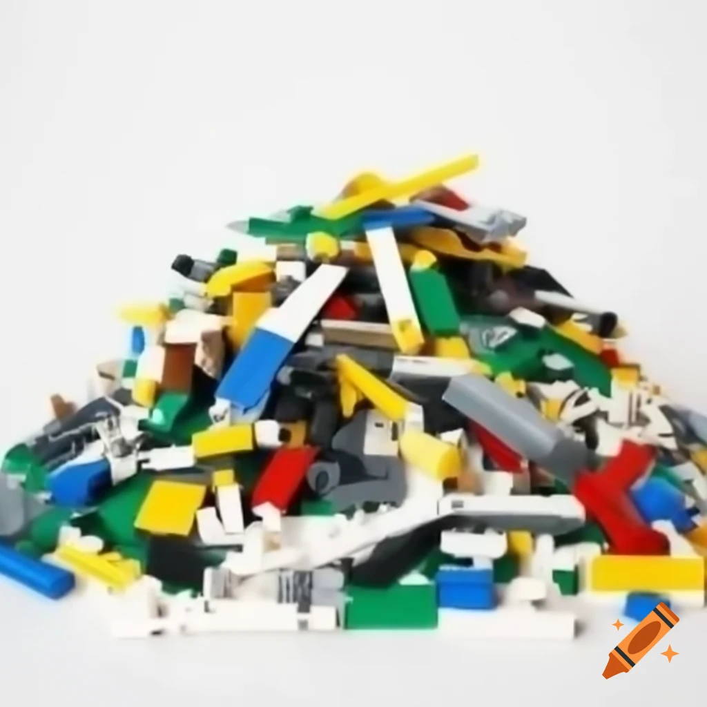 Colorful pile of LEGO bricks on white background