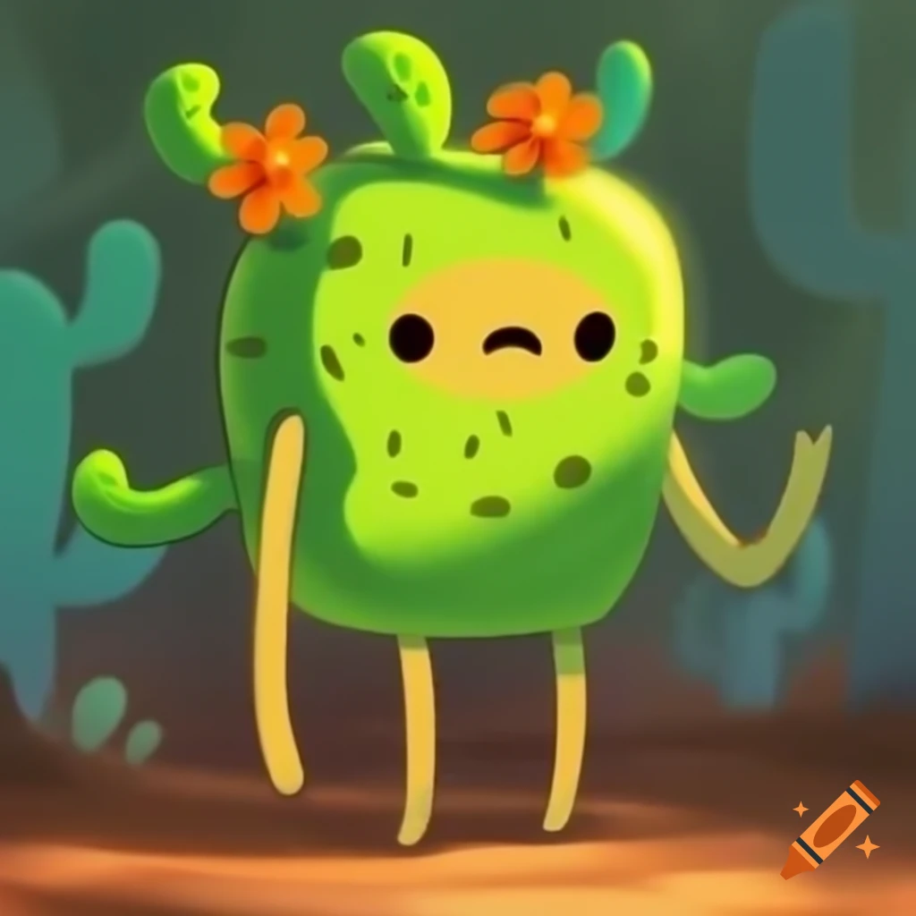 Animated crooked cactus character with vine arms and glowing eyes in ...