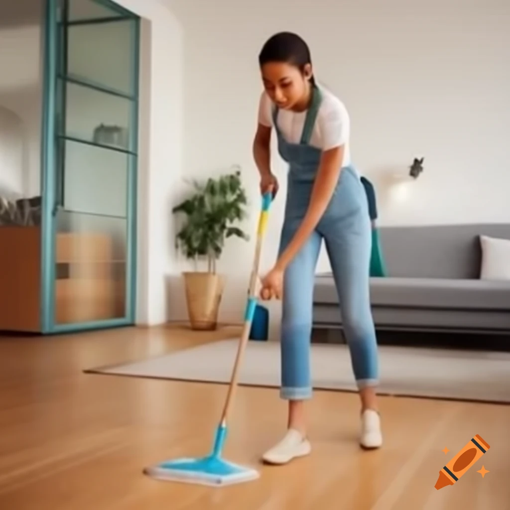 Woman cleaning the floor with a mop