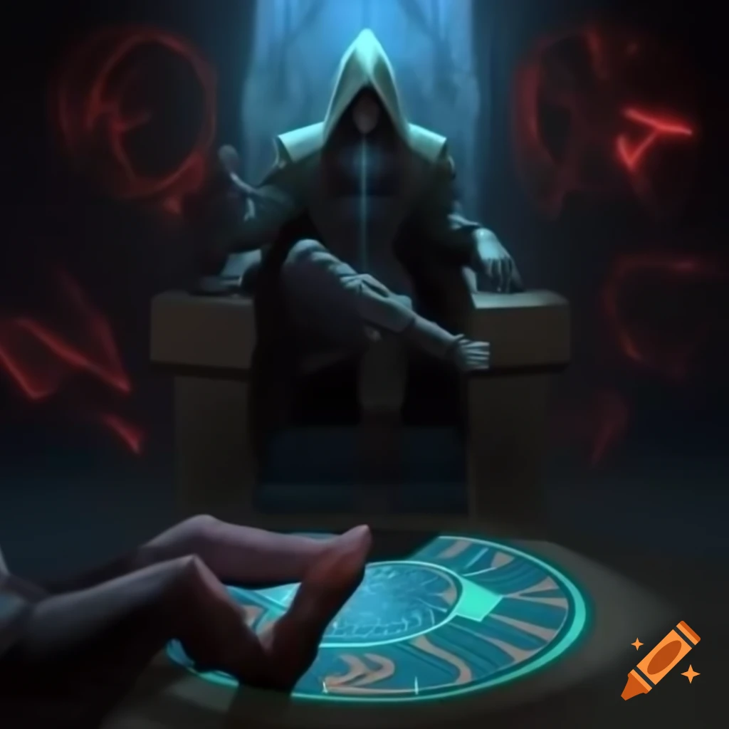 Cloaked warlock channeling arcane energies with glowing glyphs in dim chamber