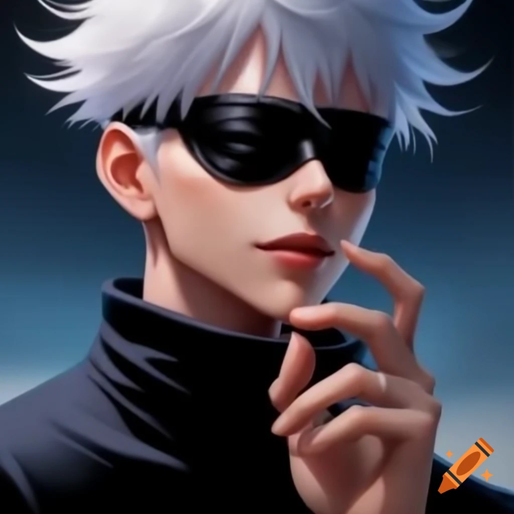 Ultra-realistic portrait of Gojo Satoru from Jujutsu Kaisen with human features