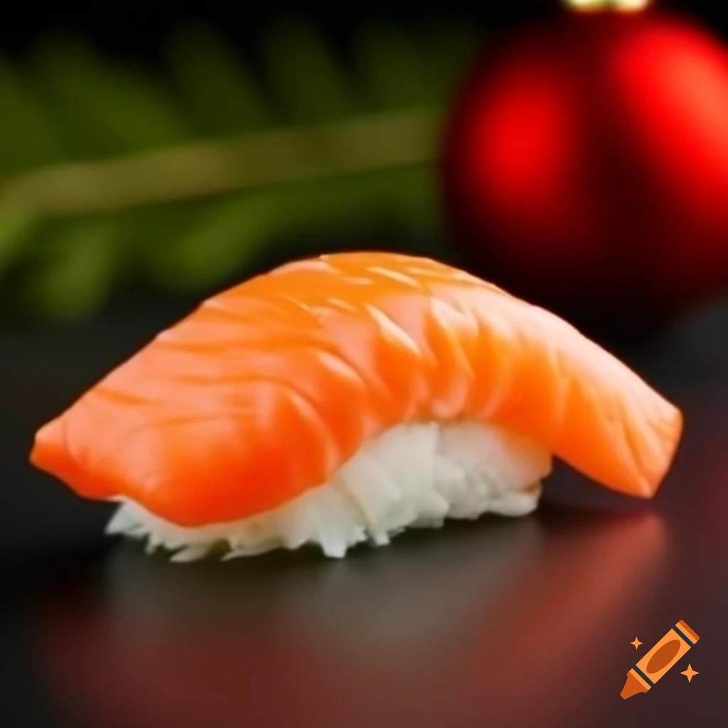 Salmon sushi decorated for Christmas celebration
