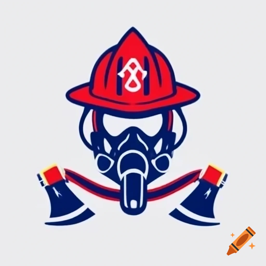 Firefighter logo for Nepal featuring helmet and axe in red and blue