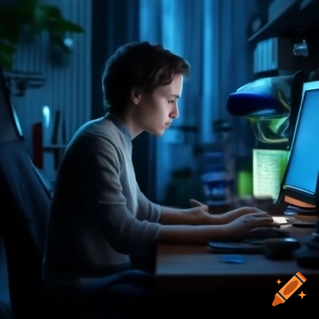 Person working at computer late at night with screen glow