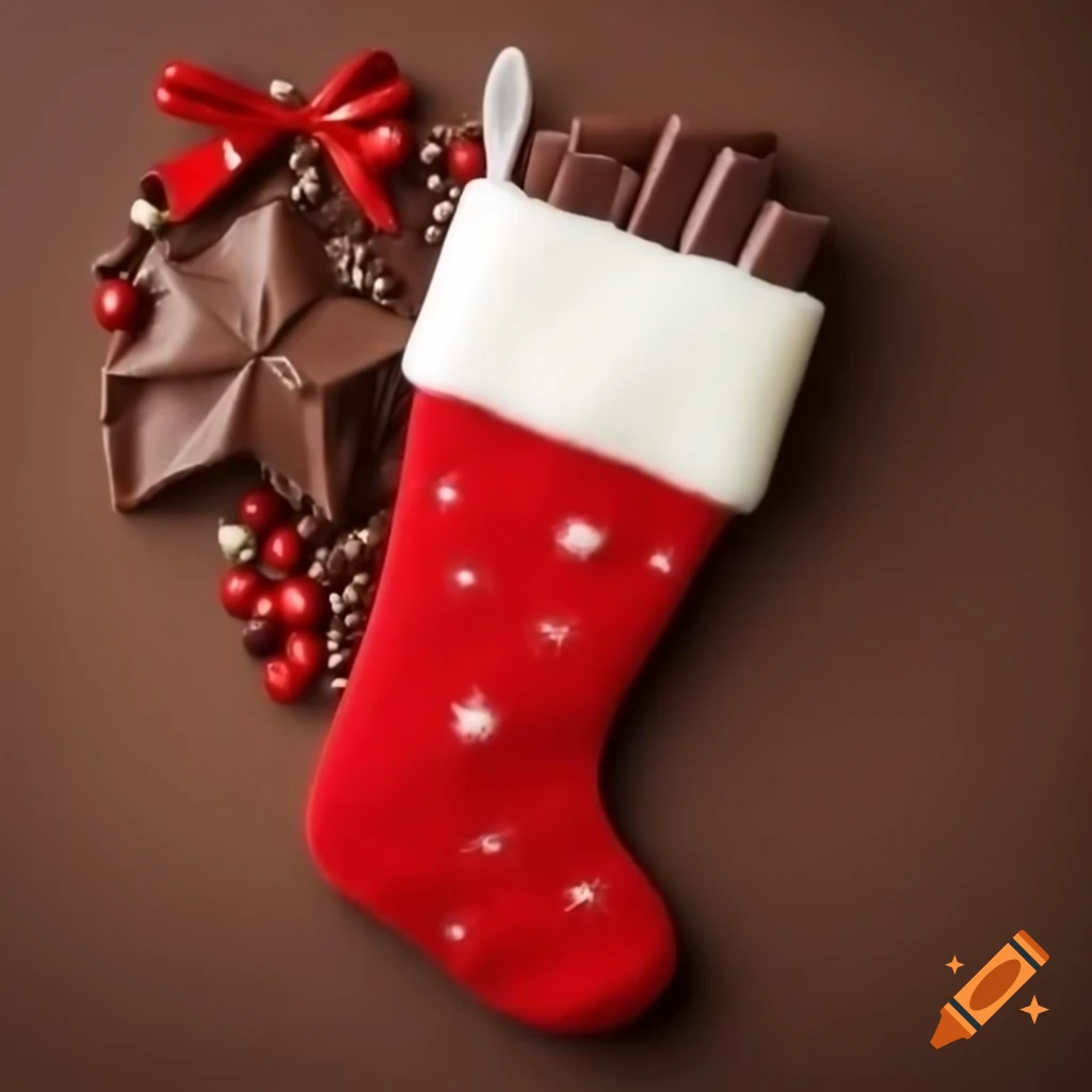 Christmas stocking filled with chocolate treats