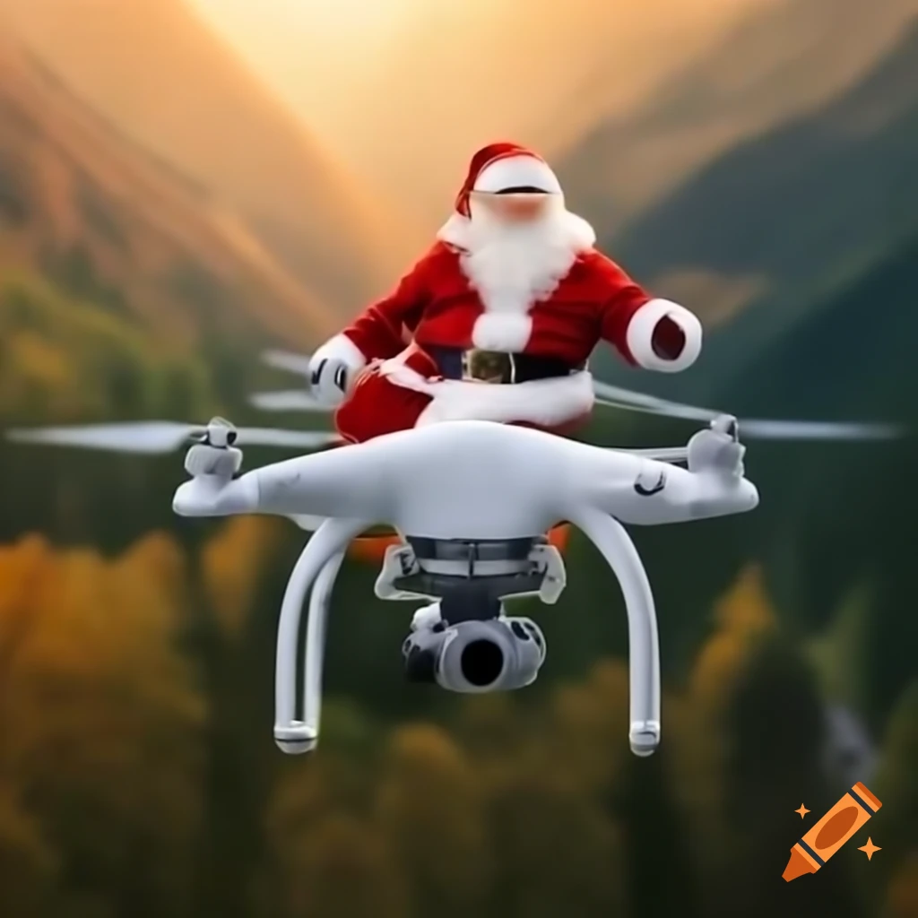 Santa claus riding a drone in festive scene on Craiyon