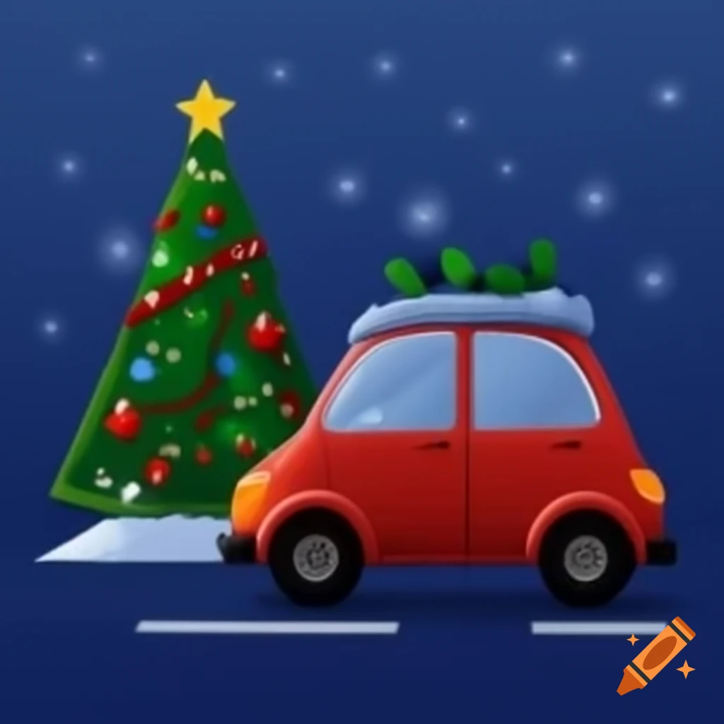 Car with a Christmas tree on top