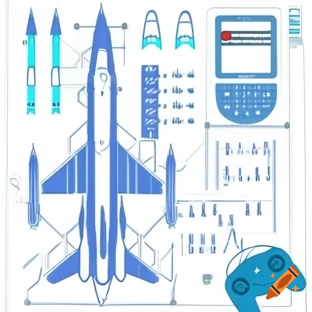 Blueprint schematics for vertical jet boot with remote and blue flame