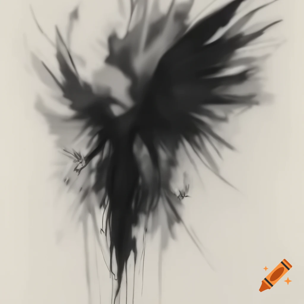 Abstract black ink angelic figure rising from the ground on Craiyon