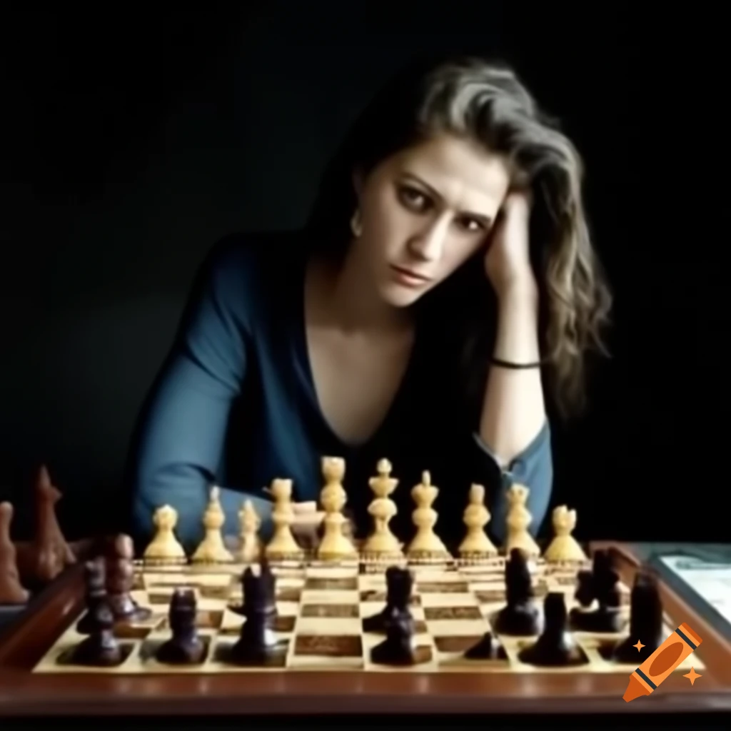 Woman playing chess against a fearless opponent