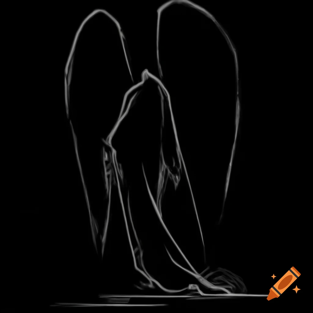 Abstract black ink angelic figure rising from the ground on Craiyon