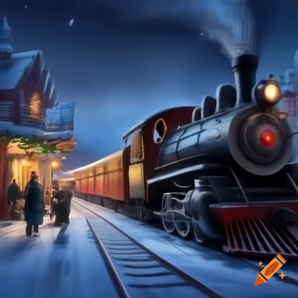 Christmas scene featuring a vintage train