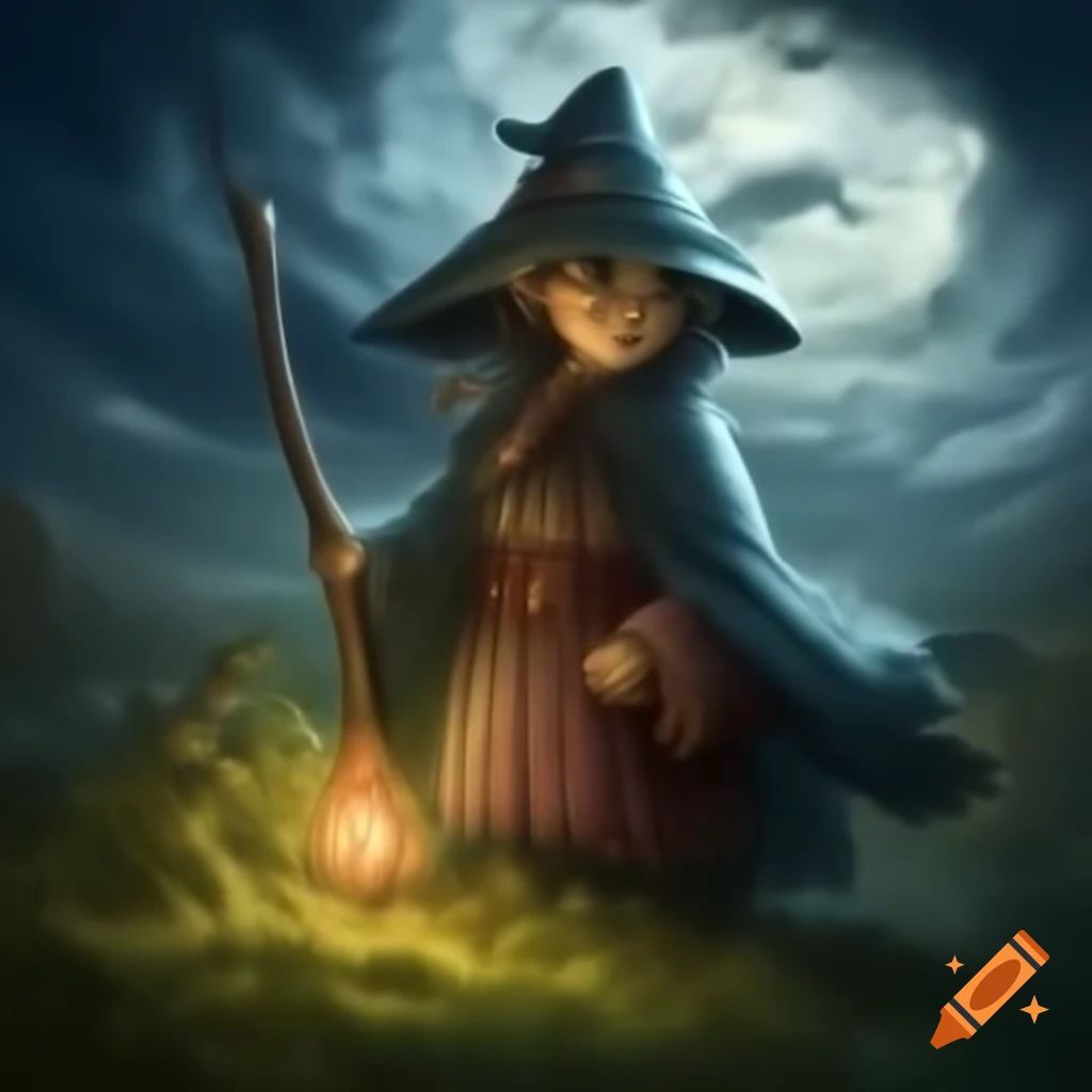 Three witches flying on broomsticks in the sky