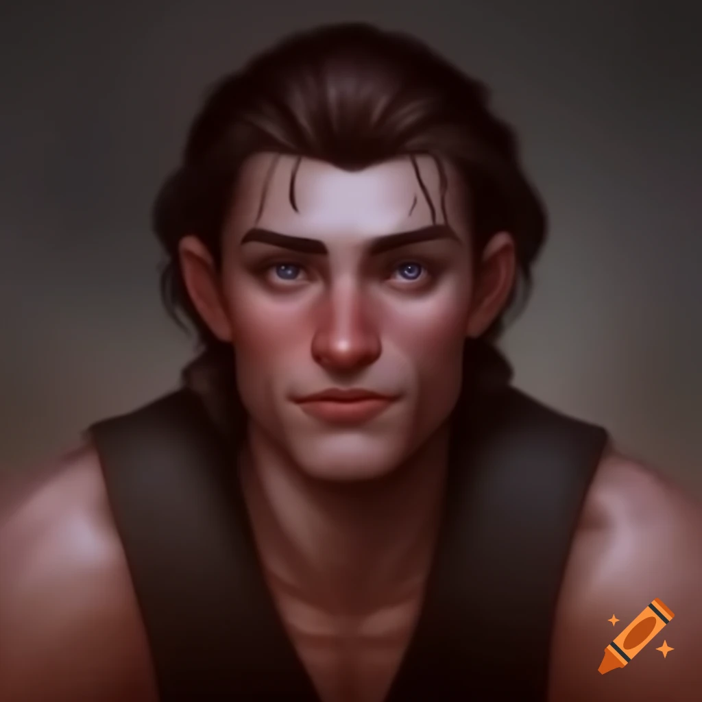 Fantasy portrait of muscular man with dark brown hair and gray eyes on ...