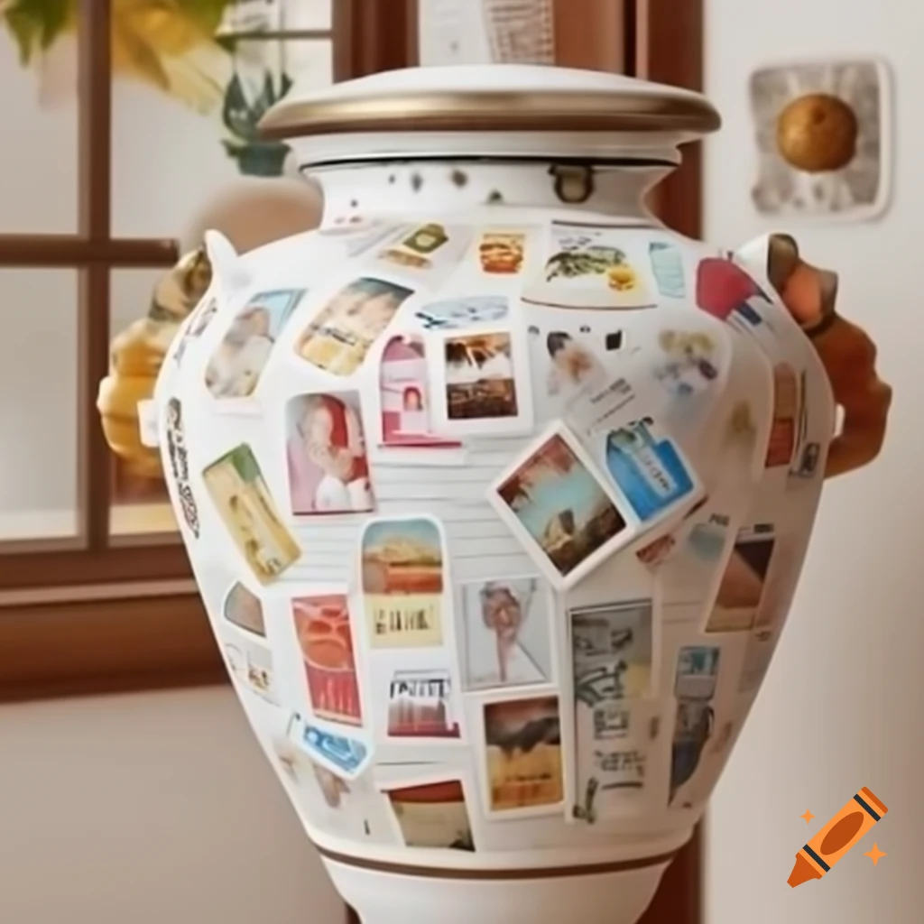 Urn Sticker Colorful stickers decorating a grandma's urn on Craiyon