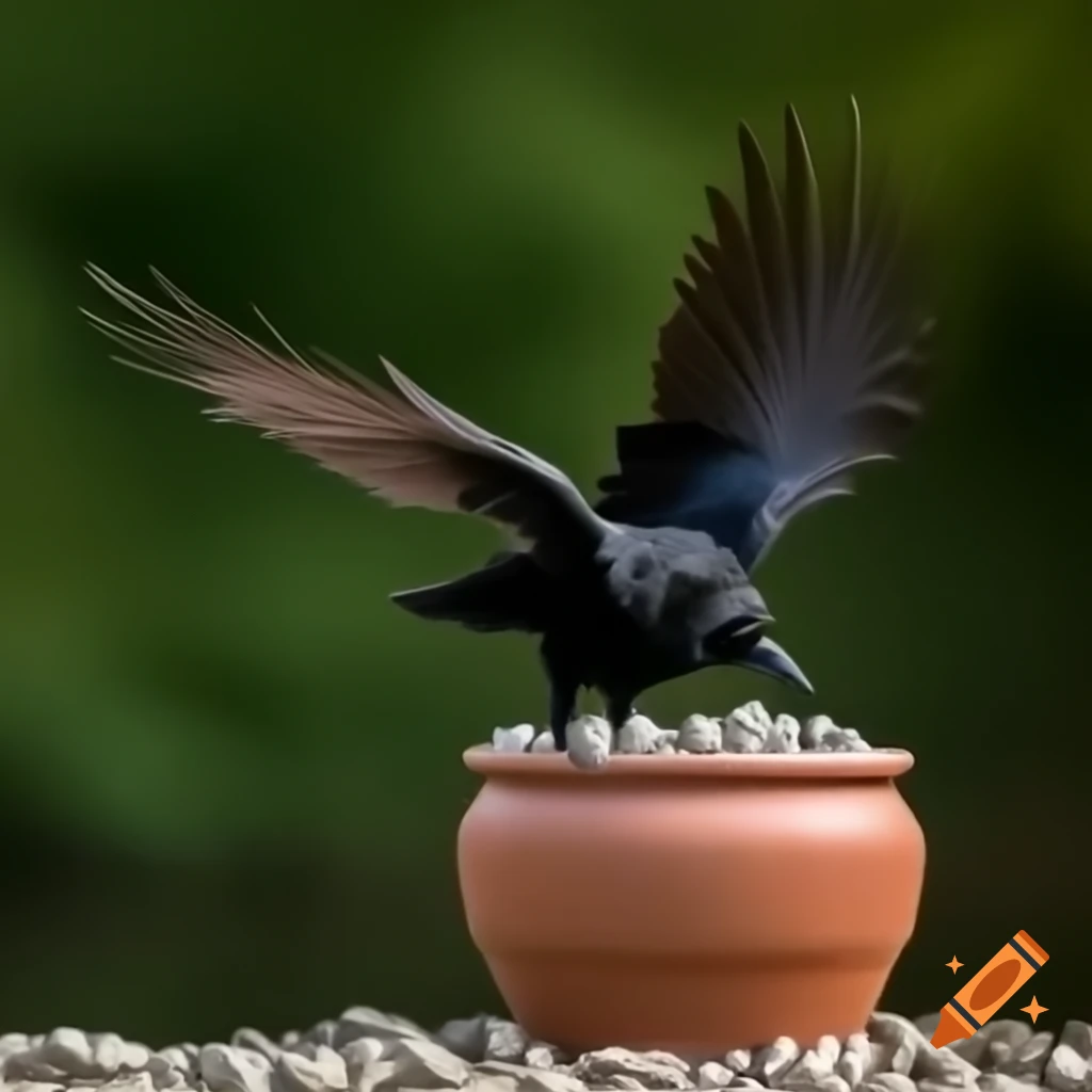Thirsty crow searching for water on a hot summer day