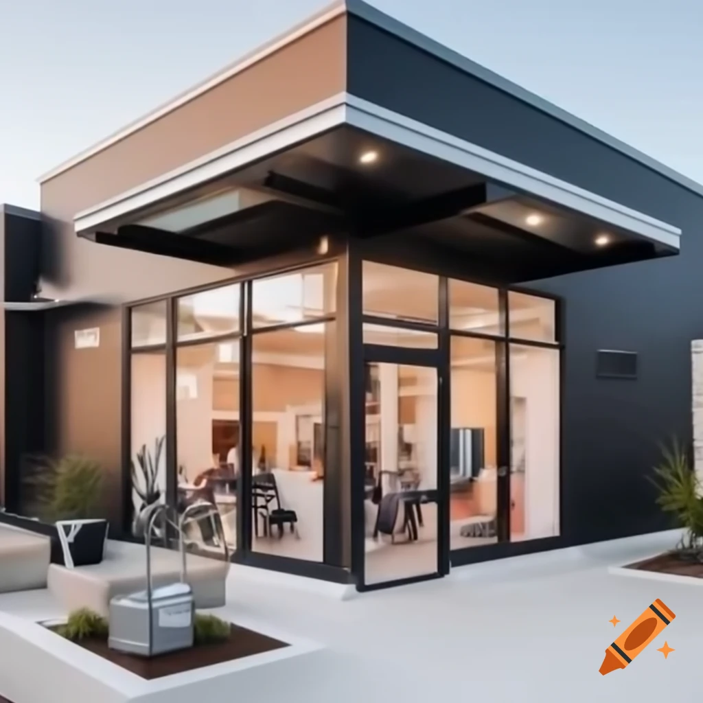 Modern male barbershop building design with steel and aluminum exterior