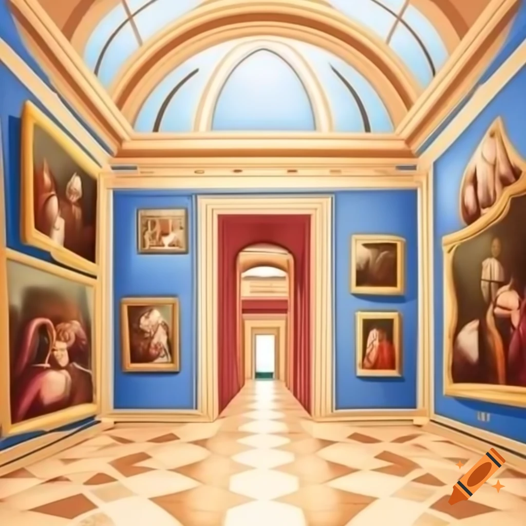 Oil paintings at an art exhibition in a Renaissance museum