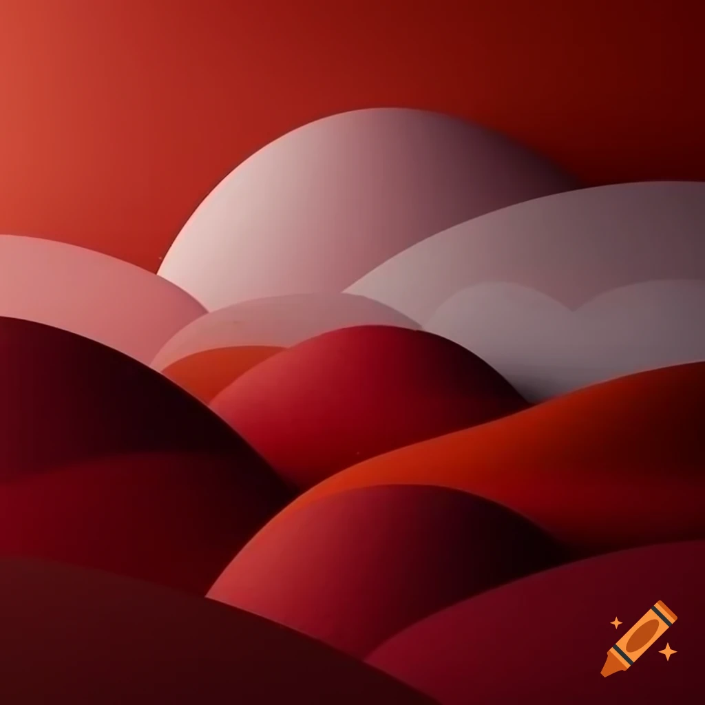 Serene dreamscape with abstract 3D forms in red, black, and white