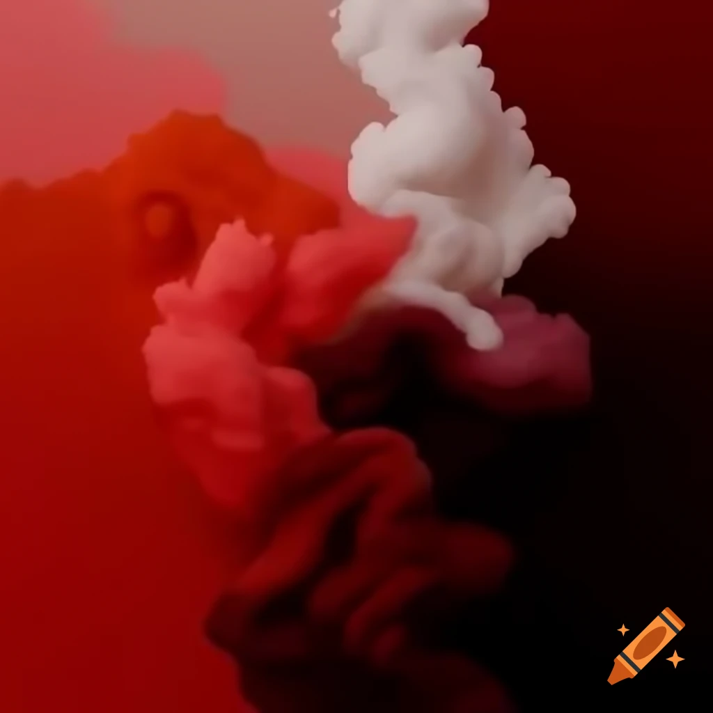 Serene dreamscape with abstract 3D forms in red, black, and white