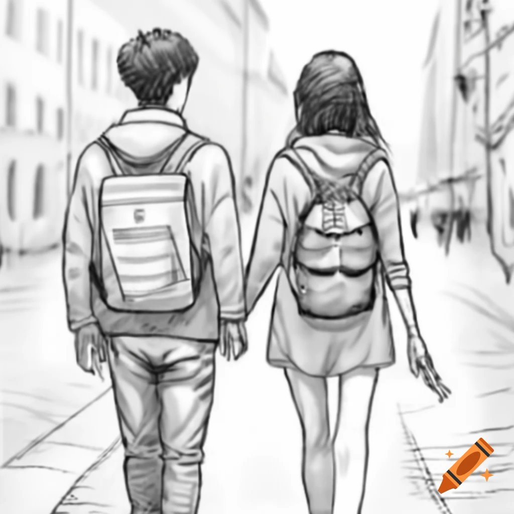 Anime couple holding hands walking through Prague on Craiyon, image size:1024x1024