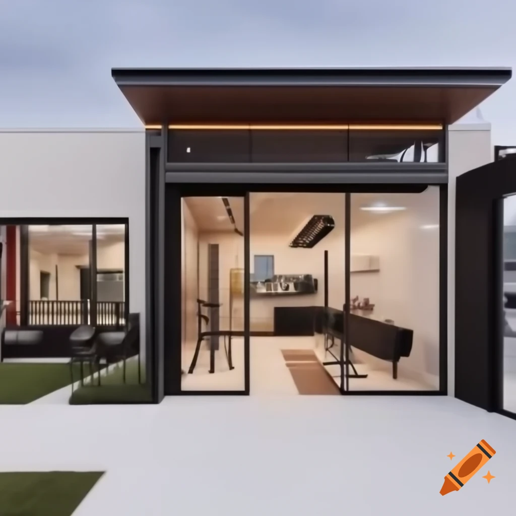 Modern male barbershop building design with steel and aluminum exterior