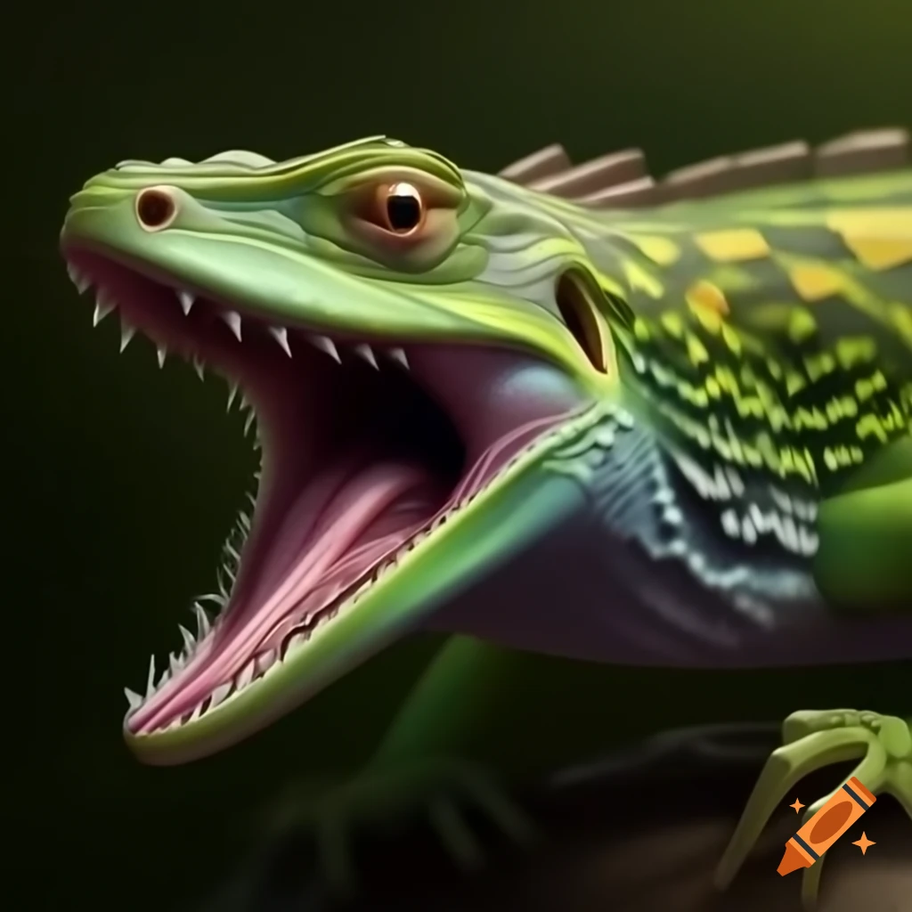 Close-up of lizard biting, showcasing its teeth