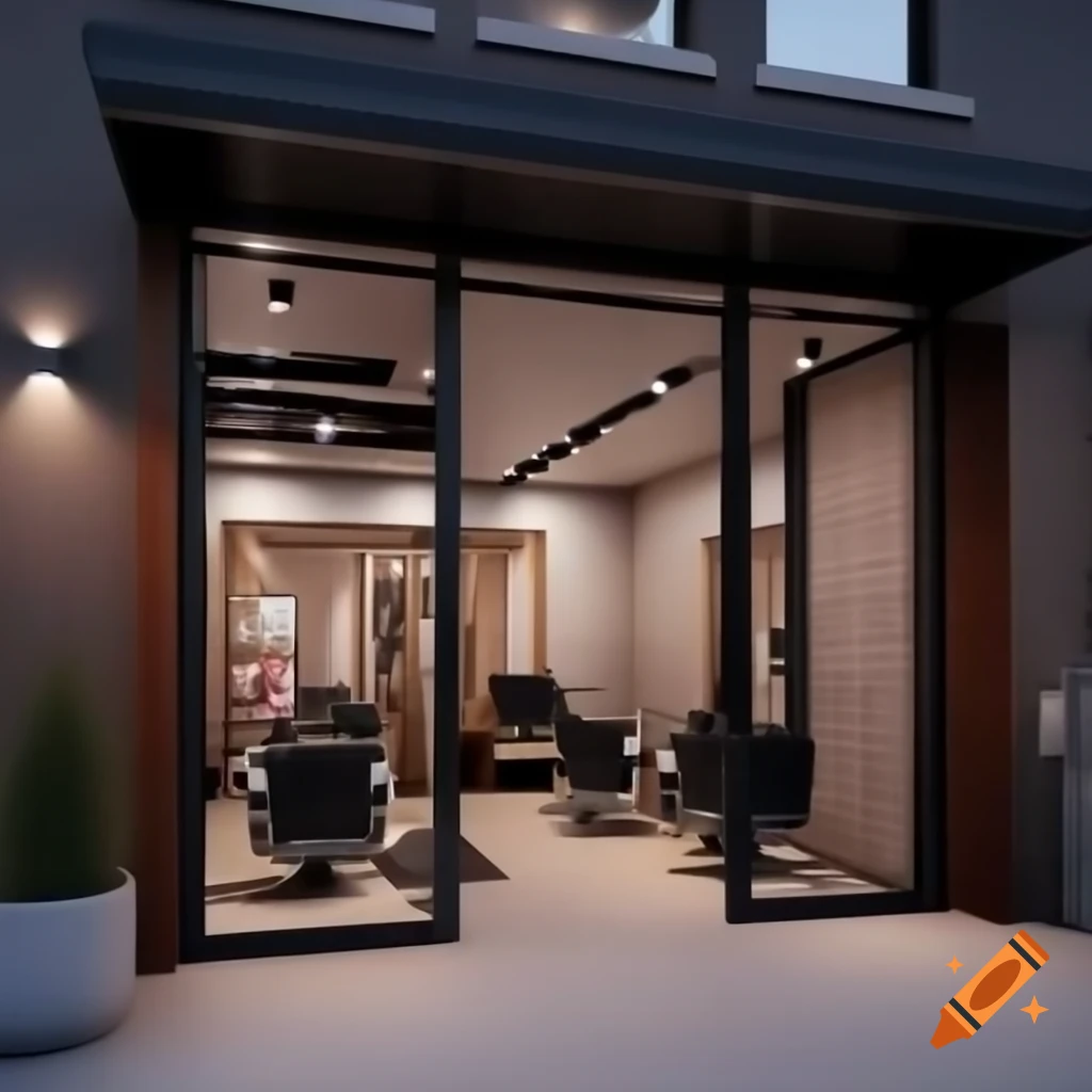 Modern male barbershop building design with steel and aluminum exterior