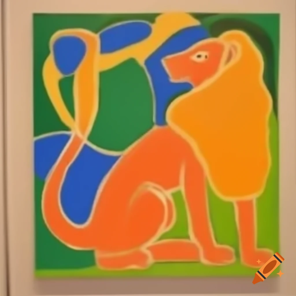 Lion of the Atlas inspired by Matisse, square frame for painting