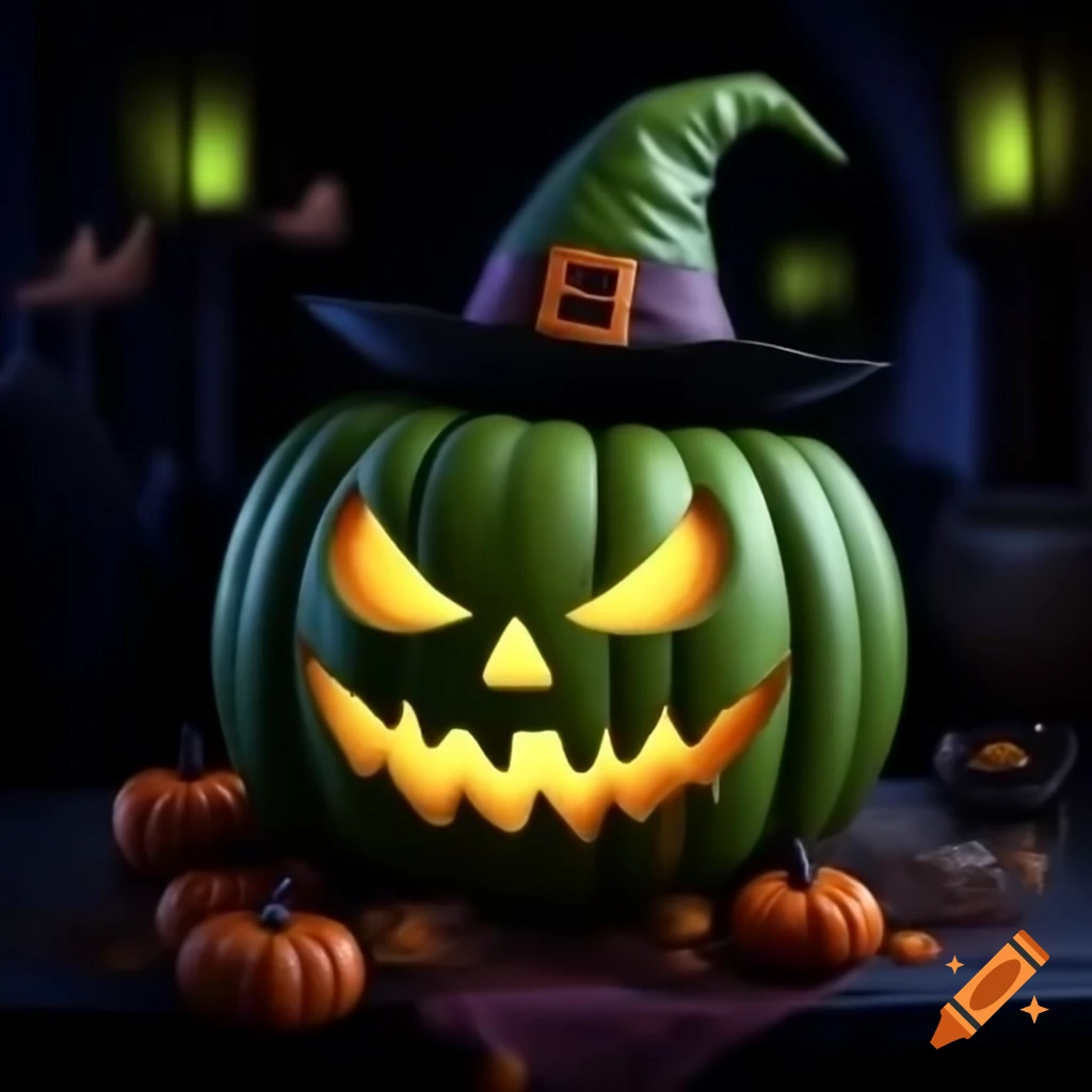Halloween-themed imagery with green colors and decorations