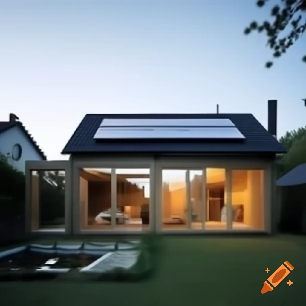 Picture of Modern eco-friendly home with solar panels and garden in Scandinavian ...