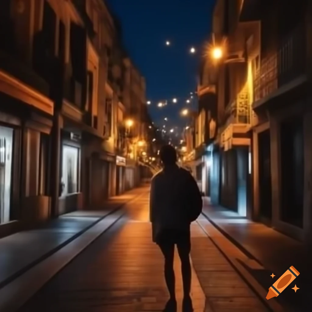 Man walking in an isolated street at night in the city